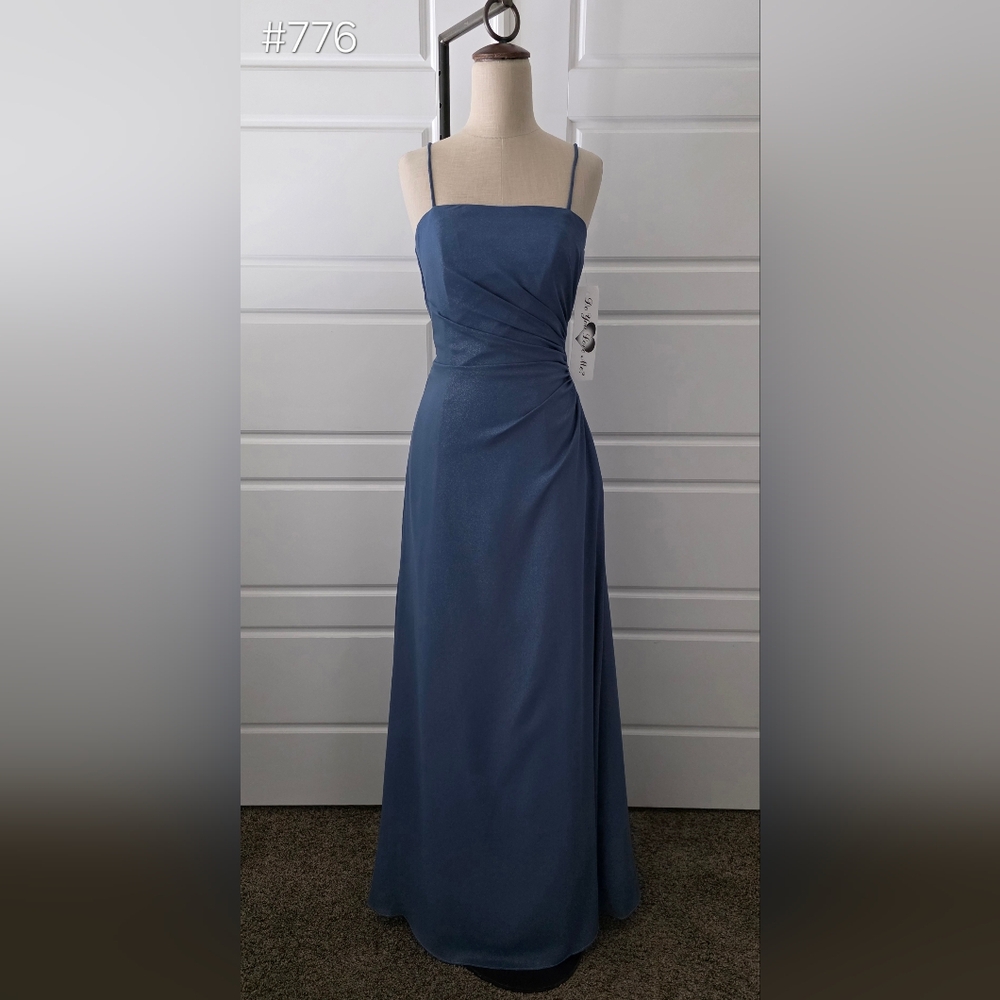 Blue A-line Ruched Formal Dress With Spaghetti Straps